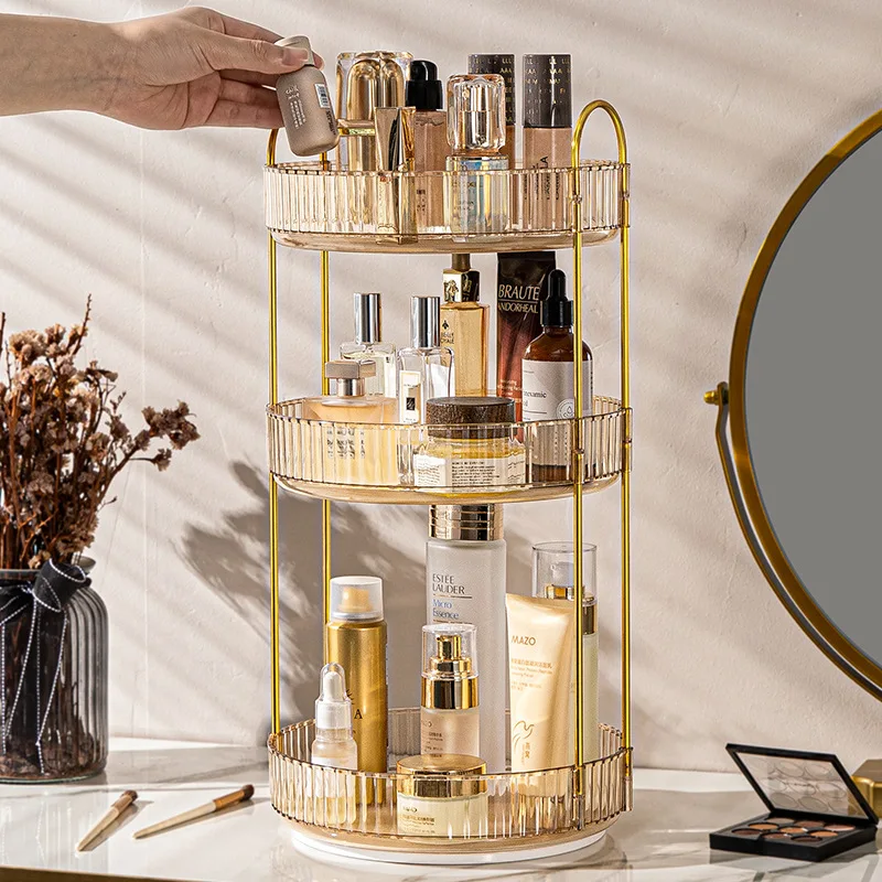 Organisateur de cosmétiques rotatif, support de rangement pour maquillage et soins de la peau, organisateur de maquillage transparent pour comptoir de salle de bain