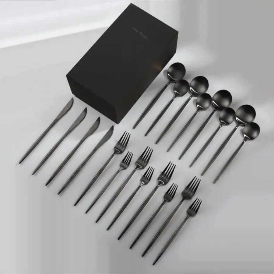 20-Piece Silverware Set for 4, Stainless Steel Flatware Set Matte Black, Modern Brushed Thick Cutlery Set with Spoons Forks and