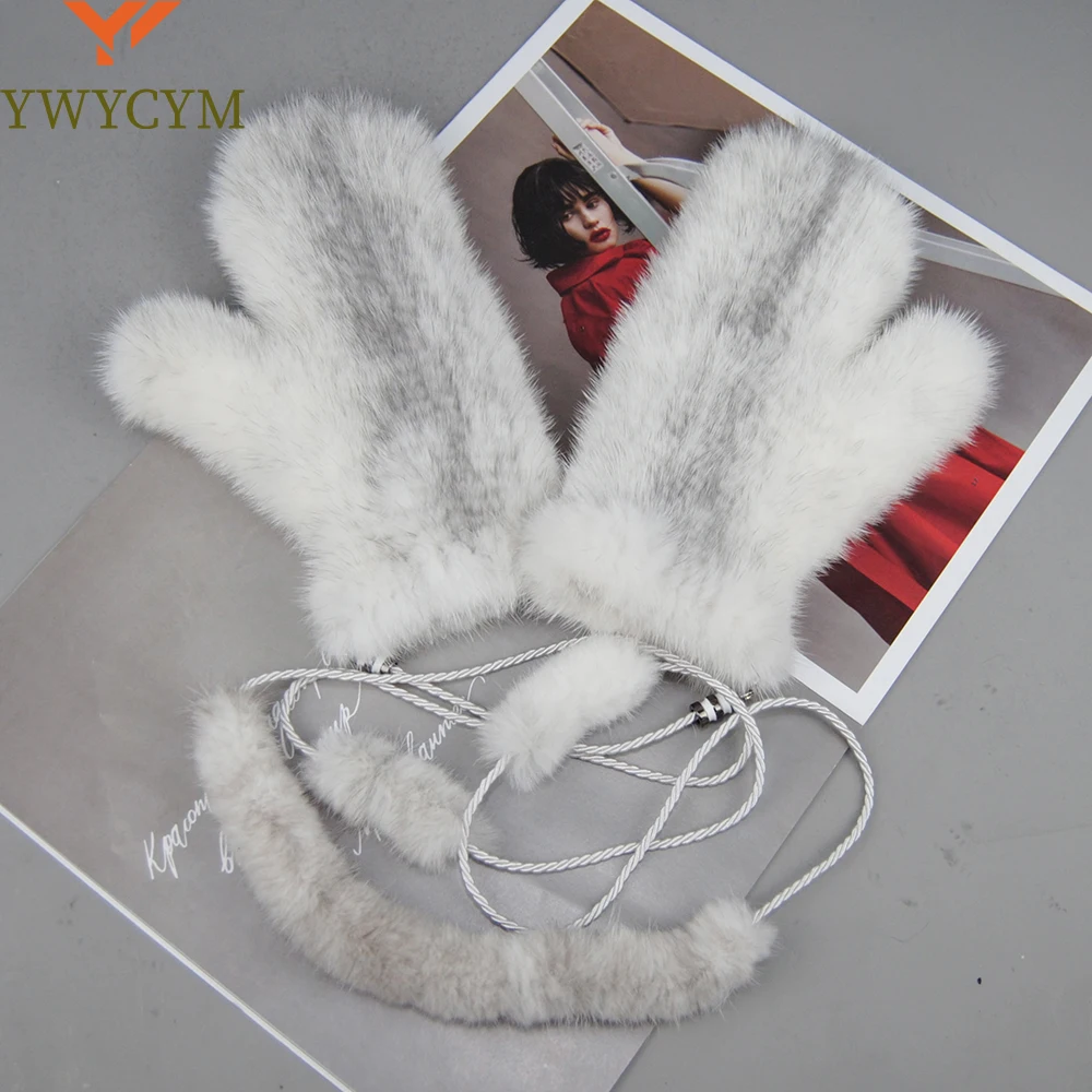 New Women 100% Real Genuine Knitted Mink Fur Mittens Winter Warm Lady Real Mink Fur Fashion Lady Gloves Handmade Knit Fur Mitten