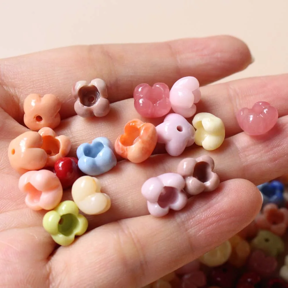 10Pcs 8mm Artifial Coral Osmanthus Small Flower Beads Pink Blue Mix Color for Jewelry Bracelet Necklace Earring Making Craft DIY