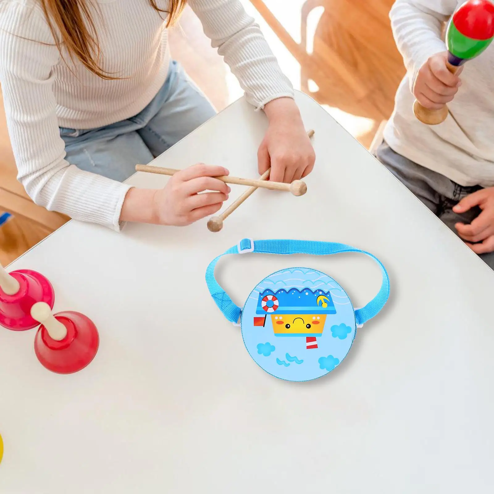 Instrumento de percusión de tambor de dibujos animados, juguete de tambor de madera, instrumento Musical para niños, 1 Juego