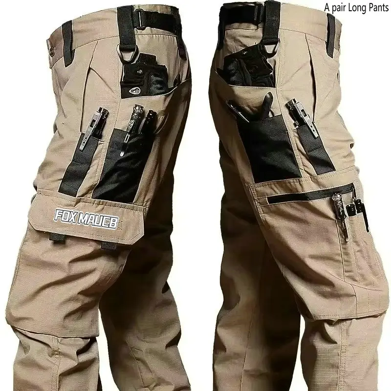 

FOXMAUCB новые тактические рабочие брюки мужские брюки-карго с несколькими карманами водонепроницаемые велосипедные брюки осень-весна рабочая одежда походные брюки
