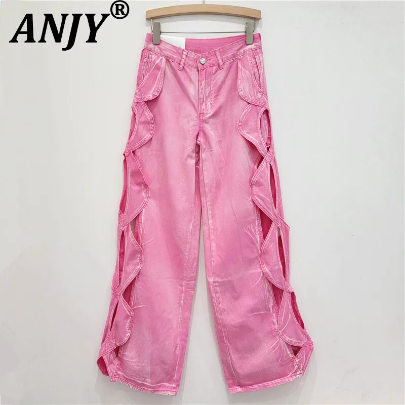 

ANJY, осенние новые женские повседневные джинсы, нишевый дизайн, прямые, с вырезами по бокам, элегантная модная уличная одежда, модные джинсовые брюки Y2K A9398