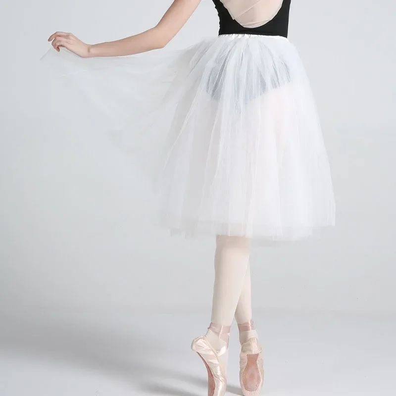 White Black 4 Layers of Mesh Ballet Dance Skirt Tutu Adults Pettiskirt Fluffy Ballet Skirts Tulle Petticoats Wedding Party