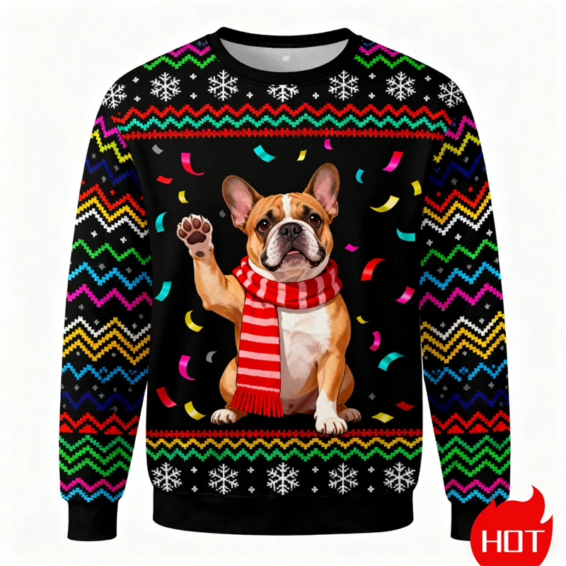 3D Print Cartoon Bulldog Graphic Ugly Christmas Sweater For Men Women Animal Dog Xmas Sweatshirts Winter Pullovers Tracksuit