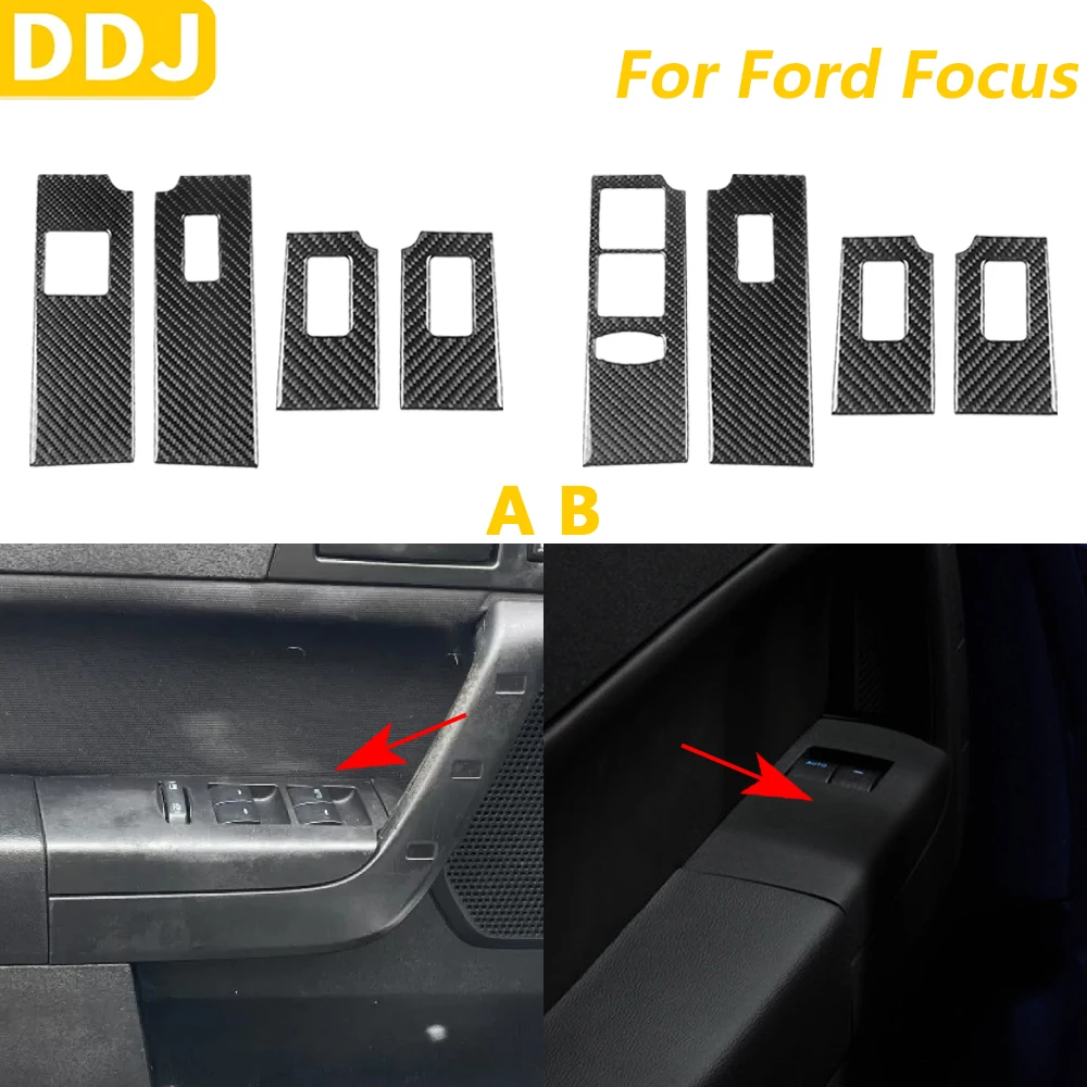 

For Ford Focus 2008-2011 Carbon Fiber Door Window Lift Switch Control Panel Decorative Cover Car Accessories Interior Sticker