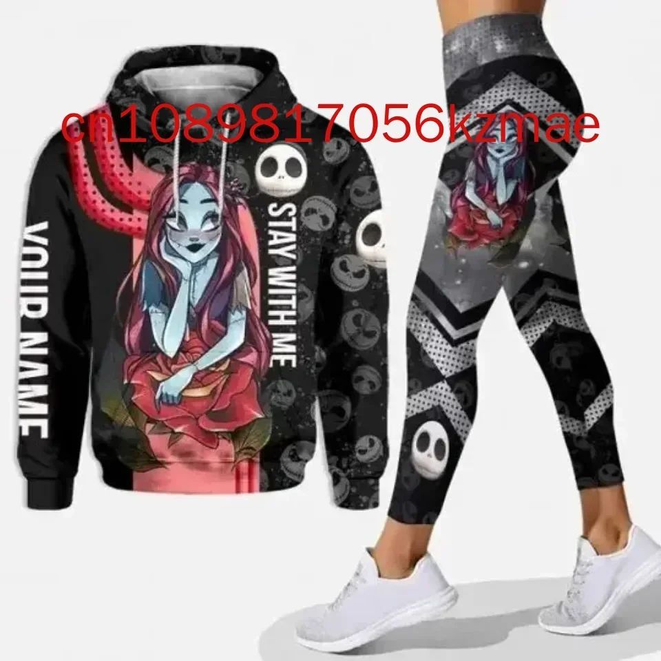 Disney Sally Hoodie und Leggings Damen Sportset Custom Nightmare Before Christmas Hoodie Yoga Hose Jogginghose Modesets