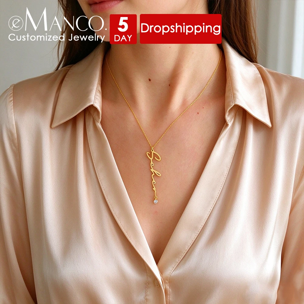 EMANCO Long Name Custom Charm Necklace Birthstone Pendant Women's Handmade Custom Stainless Steel Jewelry Dropshipping