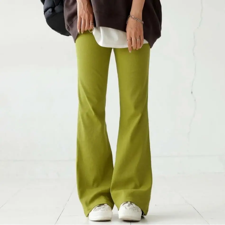 Calça feminina de cintura alta, elástica, cor pura, slim fit, longa, fibra de poliéster, sem necessidade de engomar