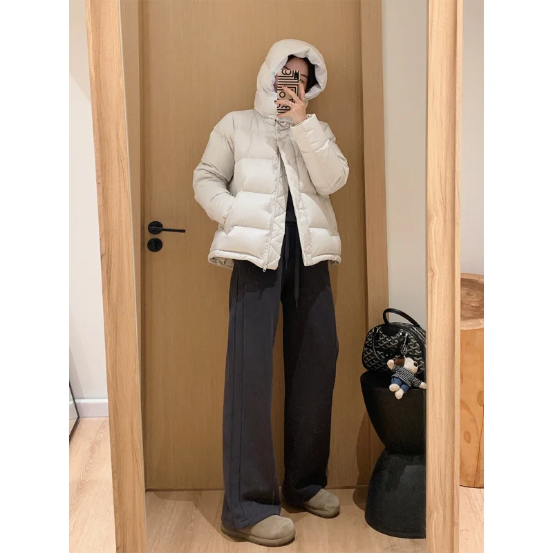 G121316~LuHome Five Grid Series！Three-Proof New Standard Duck down Goose down Hoodie Cinched down Jacket Female Winter Coat