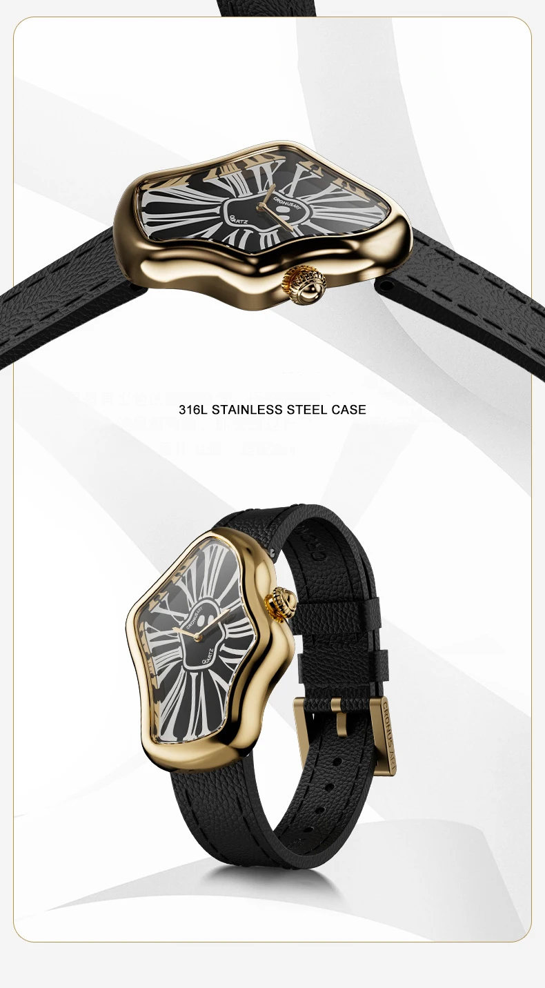 Ronusart-女性用クォーツ時計,高級腕時計,不規則なケース,クリスタルミラー,28mm x 46mm,厚さ7.9mm