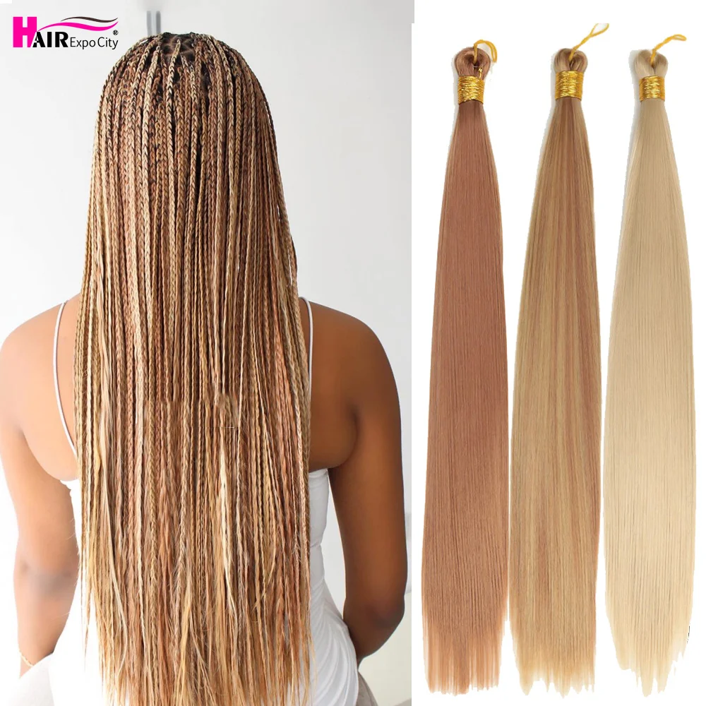 Long Straight Bulk Hair 22inch Synthetic Natural Hair For Braids 613 Brown Blonde Fake Bone Straight Braiding Hair Extensions