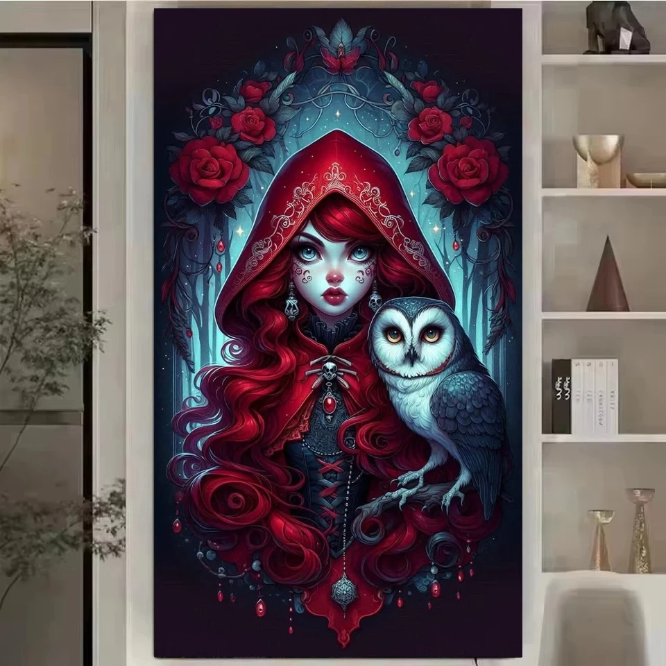 

Dark Woman And Owl Gothic Art DIY 5D Diamond Painting New Arrival Full Squarer Round Drill Mosaic Diamond Art Embroidery Gift