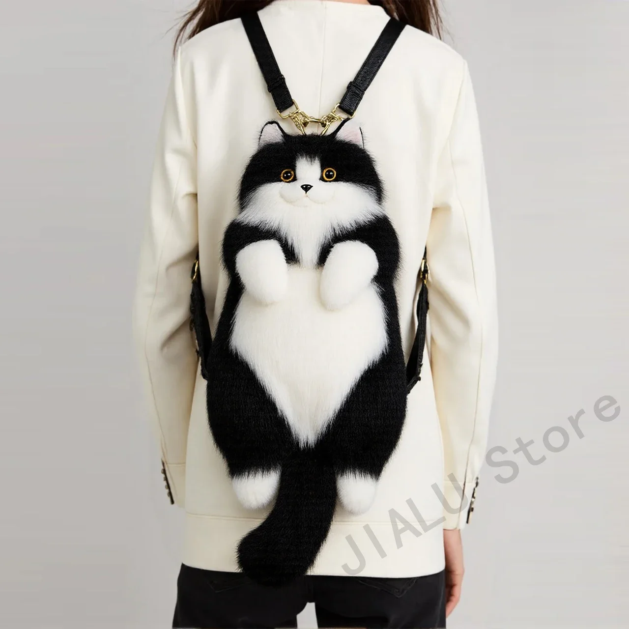 Mochila De Peluche En Forma De Gato | Correas Ajustables De PU | Diseño Kawaii Con Cara Realista | Tamaño 38 Cm | Cremallera | Para Mujer, Niño, Adolescente Y Adulto | Ideal Para Viaje, Escuela Y Diario