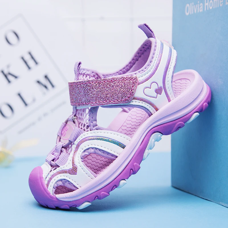 

Girl'S Sandals Fashion Summer Shoe Big Closed-toe Sports Beach Shoes Baby PURPLE PINK BAOTOU SANDALS