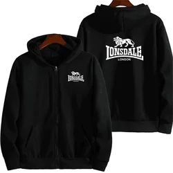 LONSDALE-Hoodie de lã com zíper diagonal masculino, tops de atletismo, moda casual, alta qualidade, nova estampa, outono, 2022