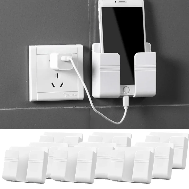 

Adhesive Storage Box Punch Free Remote Cable Organizer White Wall-mounted Racks Home Space-saving Phone Plug Holder Bracket