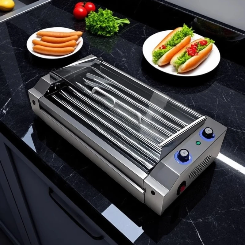 Commercial Automatic Taiwan Hot Dog Machine - Small Size with Dust-Proof Cover Electric Sausage Grill for Stores & Stalls