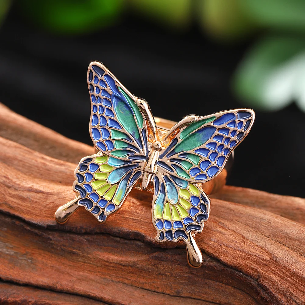 MeiceM Ring Colorful Zinc Alloy Ring Bohemian Enamel Animal Butterfly Delicate Design Elegant Temperament Ring For Women