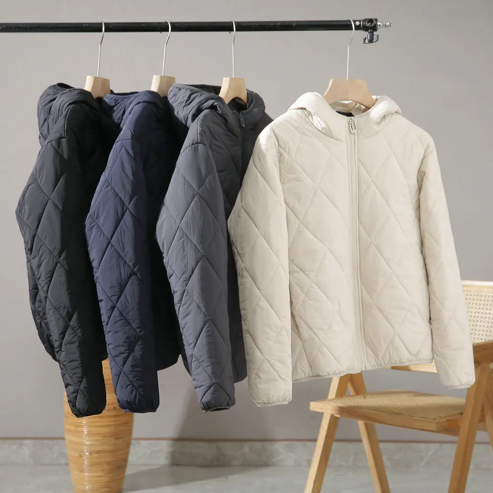 

Women Hooded Coats Solid Parkas Jackets Zipper Pockets Long Sleeves Button Thick Loose Fit Casual Office Lady 2025 Autumn Winter