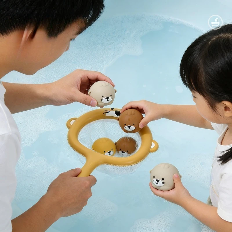 Jouets de bain pour bébé, loutres mignonnes, jouets pour enfants, balles flottantes, filet de pêche, jeu d'eau pour enfants, récupération Parent-enfant