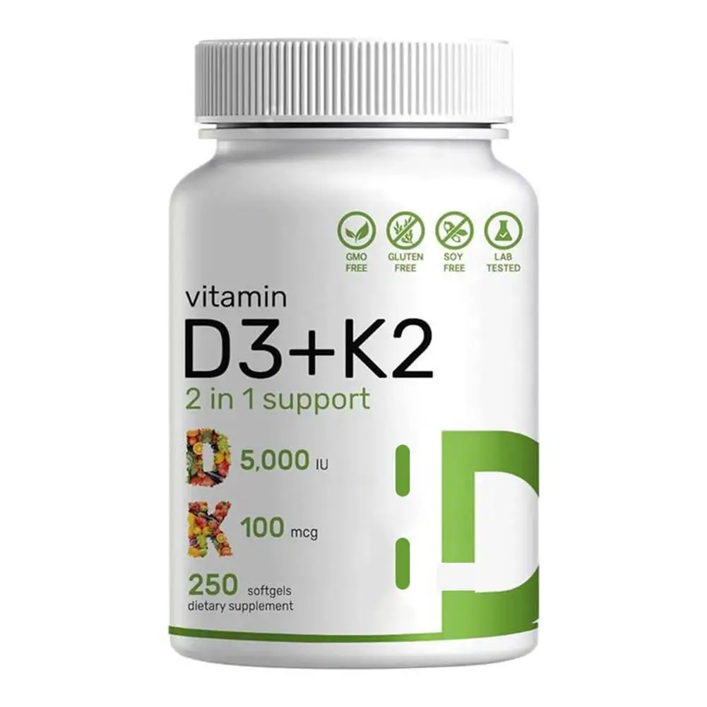 Vitamin D3 + K2 2 In 1 Support Assist Calcium Absorption Promote Healthy Bones Enhance Immunity 120 Pcs Soft Capsules