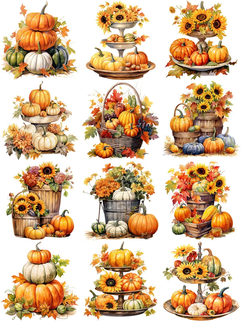 12Pcs/Pack Pumpkin Sunflower Sticker DIY Craft Scrapbooking Album Junk Journal Decorative Stickers