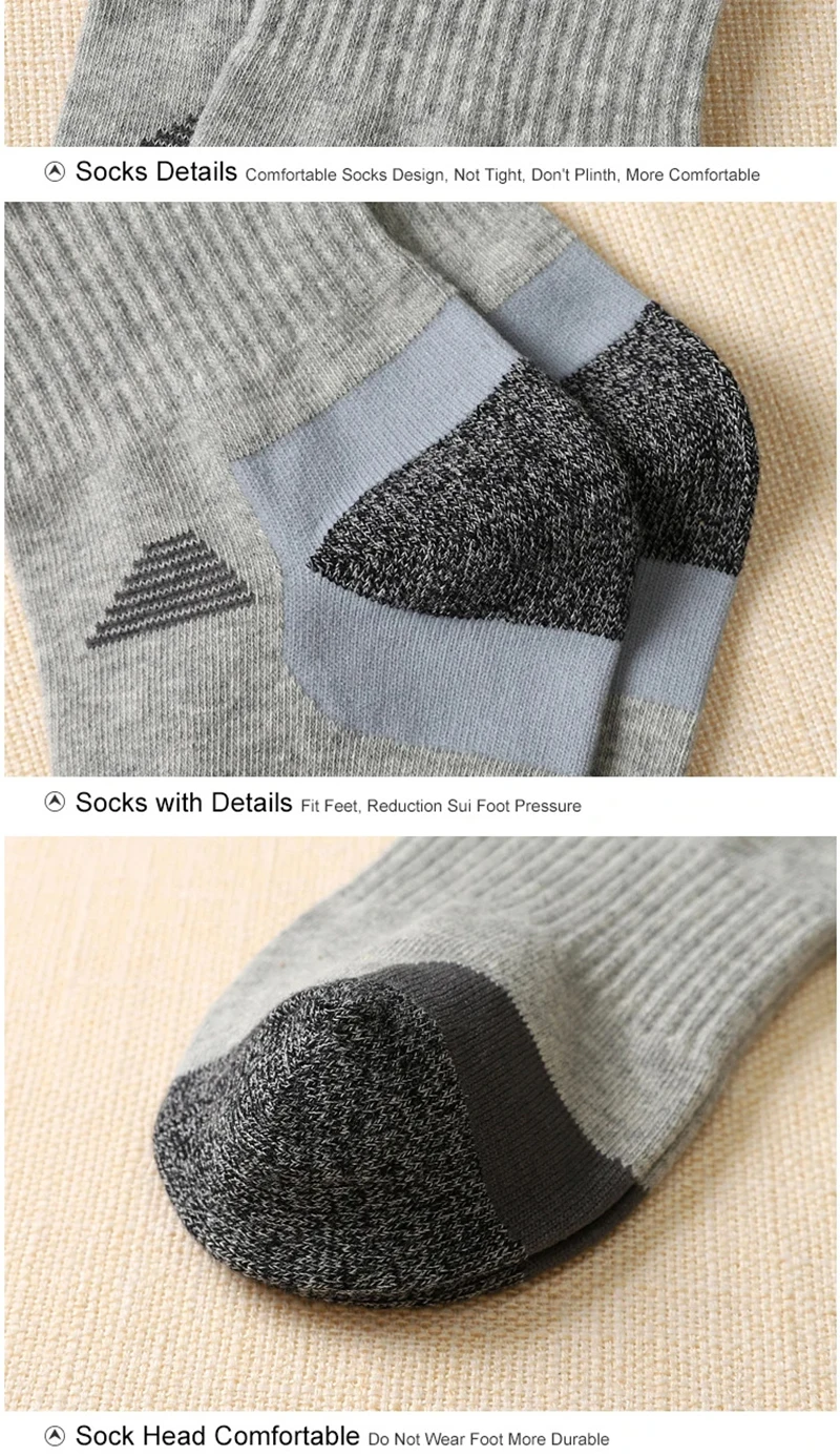 5 Paar Herren-Baumwoll-Crew-Socken, atmungsaktiv, schweißableitend, geruchshemmend, für Outdoor-Wanderungen, Trekking, Laufen, Sportsocken für das tägliche Training – Detail 10