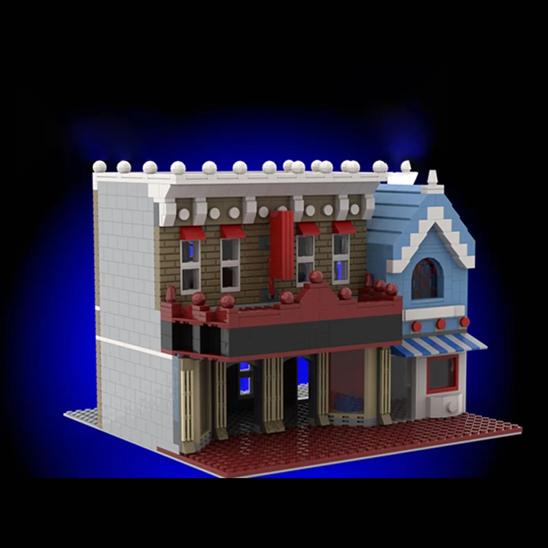 Model ulicy miejskiej MOC Klocki konstrukcyjne USA Main Street Kino Modułowa technologia Prezenty Świąteczne Zestaw do składania Zabawki dla dzieci