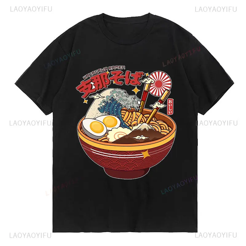 Japanese Ukiyoe Astronaut Space Ramen Funny Anime Tshirt Men Summer Cotton Short Sleeve T Shirt Unisex Streetwear Tee Unique Top