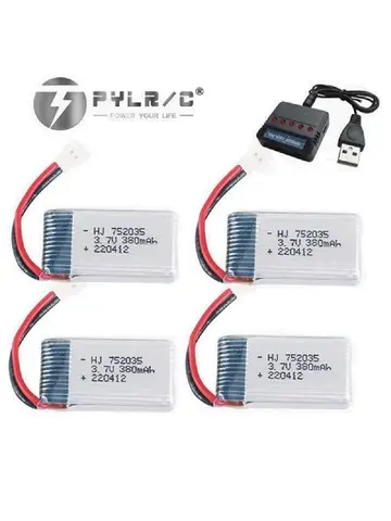 High Capacity 380mAh LiPo Battery with 3.7v for Hubsan X4 H107 Series/ JD385 Compatible JD388 Drones 752035 Spare Batteries
