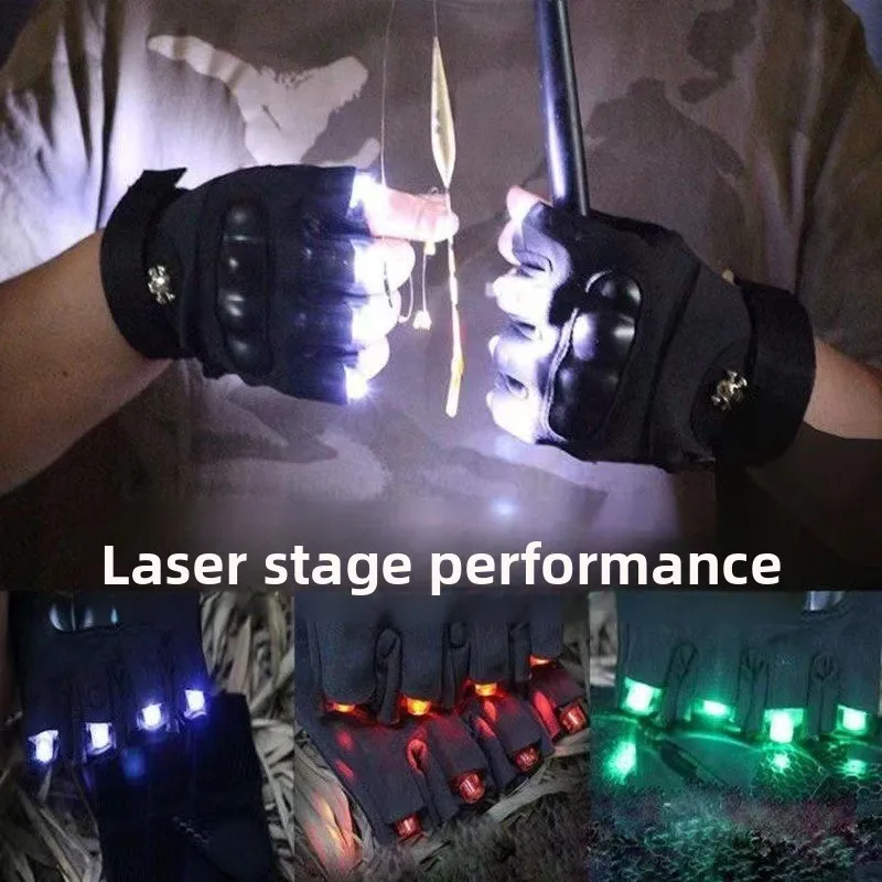 LED Half-Finger Gloves with Knuckle Protection and Multi-Color Laser Lighting – Suitable for Motorcycling and Stage Performances