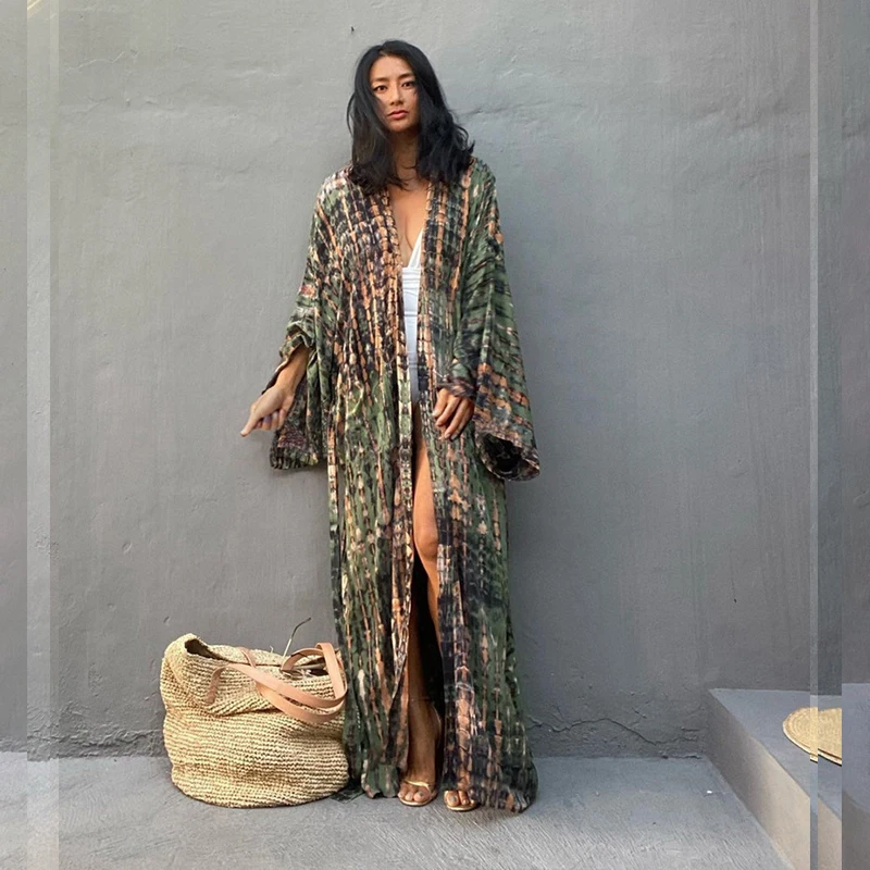 Para Praia Kimono Beach Robe Bat Shirt Bikini Cover Ups Beachwear Maxi Long Dress Sarong Women Loose Cardigan Swimsuit Covers