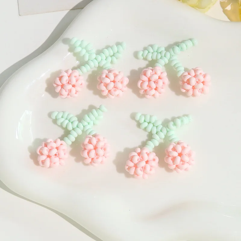 Pink Acrylic Beads Beaded Cherry Accessory for Jewelry Making 5pcs DIY Sewing Hole Shoes Decoration Ornaments Wholesale