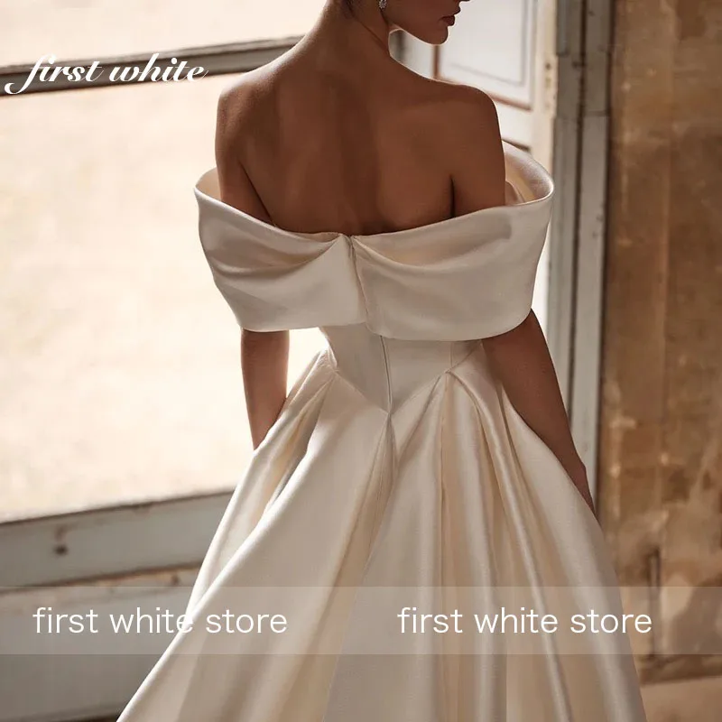 Firstwhite personalizado a linha fora do ombro vestido de casamento simples cetim querida princesa vestido de noiva plus size robe de mariée