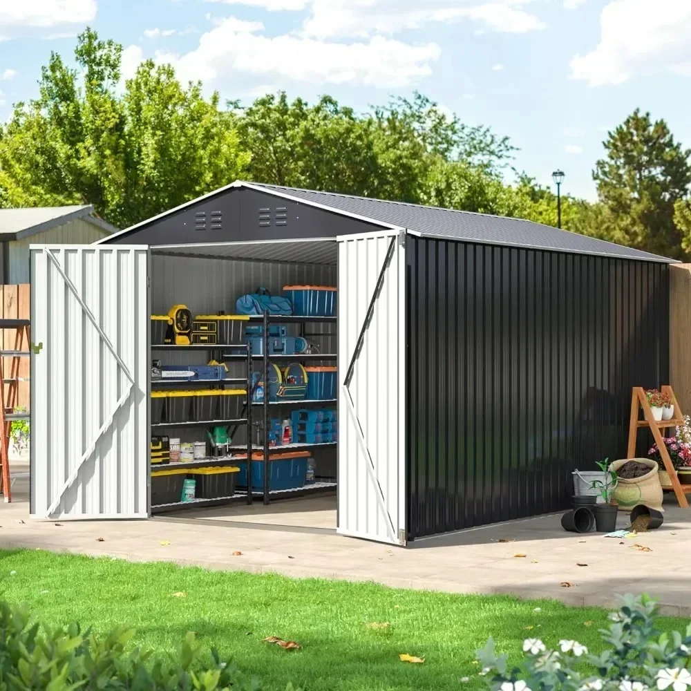 

8x12 FT Large Outdoor Storage Shed, Metal Garden Shed with Updated Frame Structure and Lockable Doors, Metal Tool Sheds