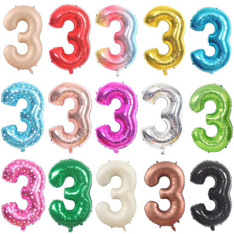 Number 3 Theme Rose Gold Silver Big Number Theme Foil Helium Balloons Baby Shower 3 Years Old Birthday Party Decoration Globos