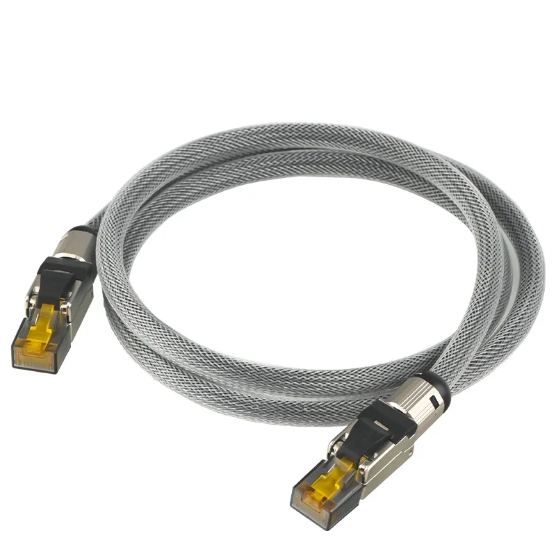 Sterling Silver CAT8 Ethernet Network Cable 40Gbps 2000MHz CAT7 RJ45 Patch Cord for HiFi Audio Router Switch Notebook