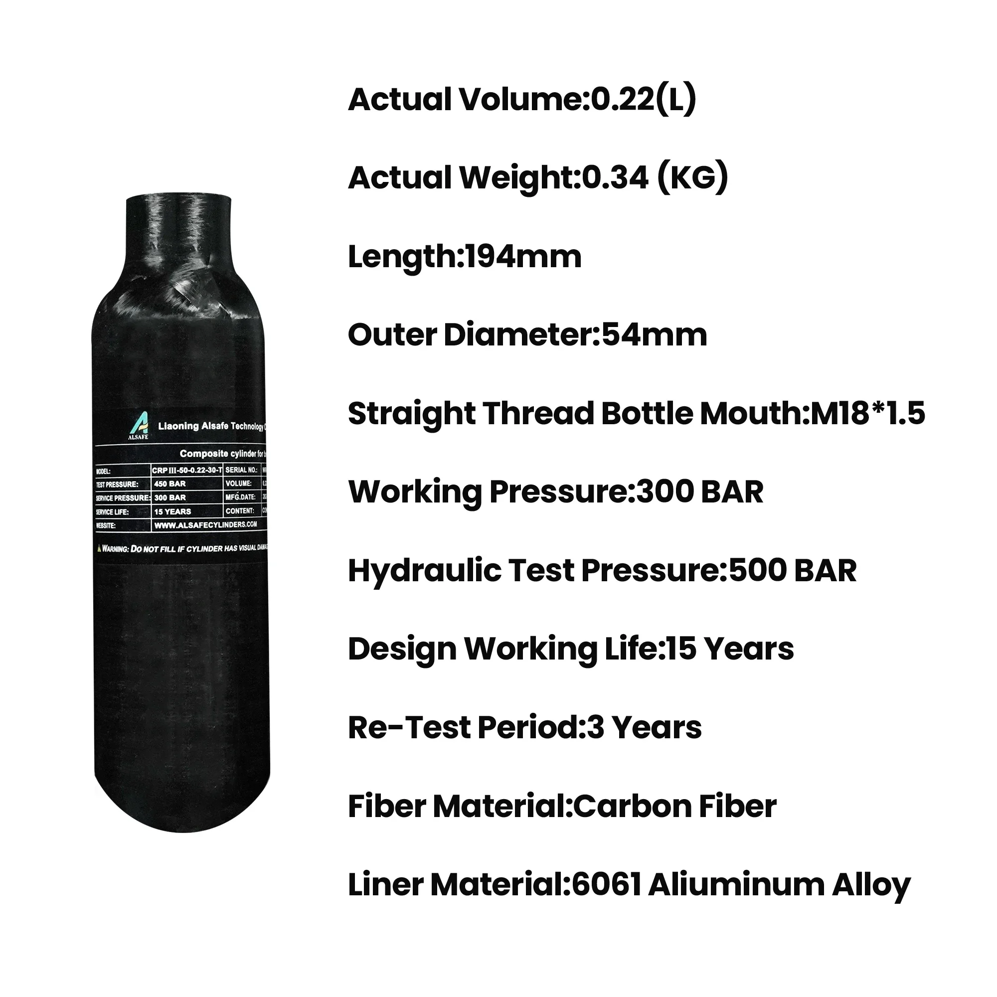 Imagem -04 - Tuxing-fibra de Carbono Cilindro com Válvula Reguladora Alta Pressão Air Garrafa Mergulho Hpa Tanque 300bar 4500psi 220cc 0.22l M18 1.5