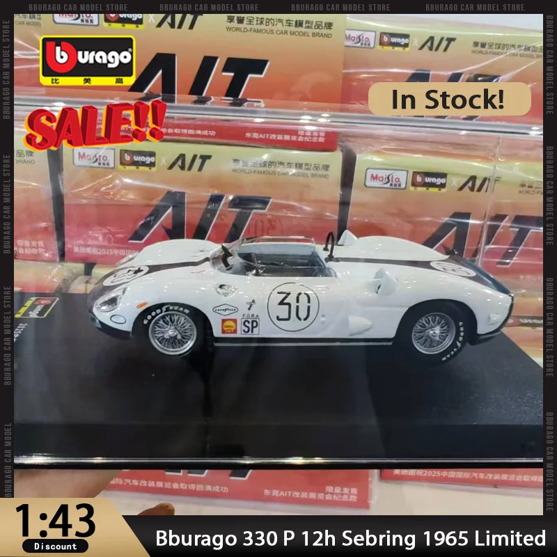 جديد في المخزون 1:43 Bburago 330 P 12h Sebring 1965 No.30 نموذج سيارة سباق محدود 399 سبيكة مصغرة دييكاست الحلي لعبة مخصصة