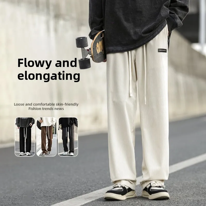 

y Sle 908P33 Men's Corduroy Pants 00 Polyester Spring Summer Loose Fit Straight Leg mid Waist Casual Trousers