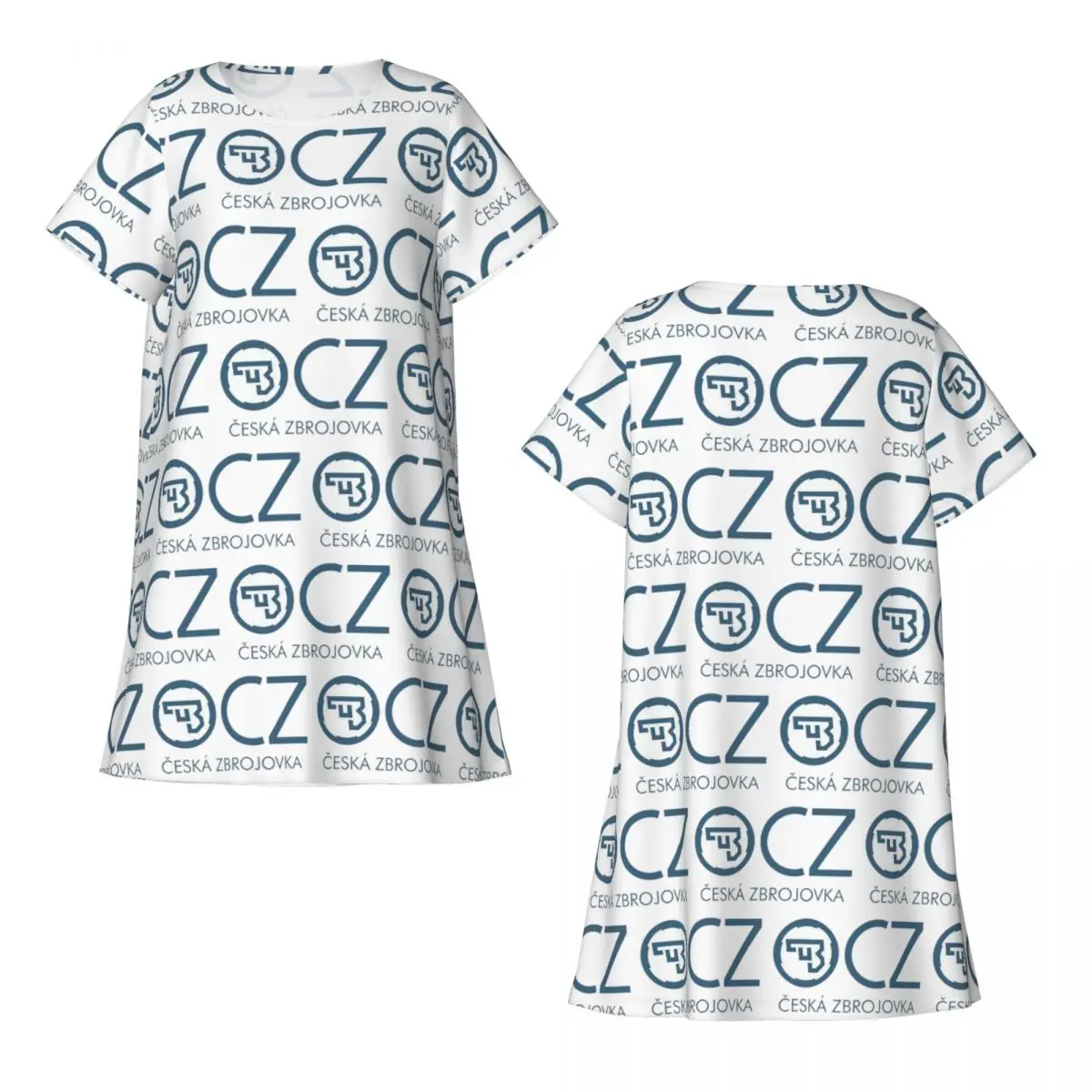Custom White CZ Guns Logo Short Sleeves Nightdress For Sleeping Sleepshirts Women Short Sleeve Nightgowns Soft Pajama Dress