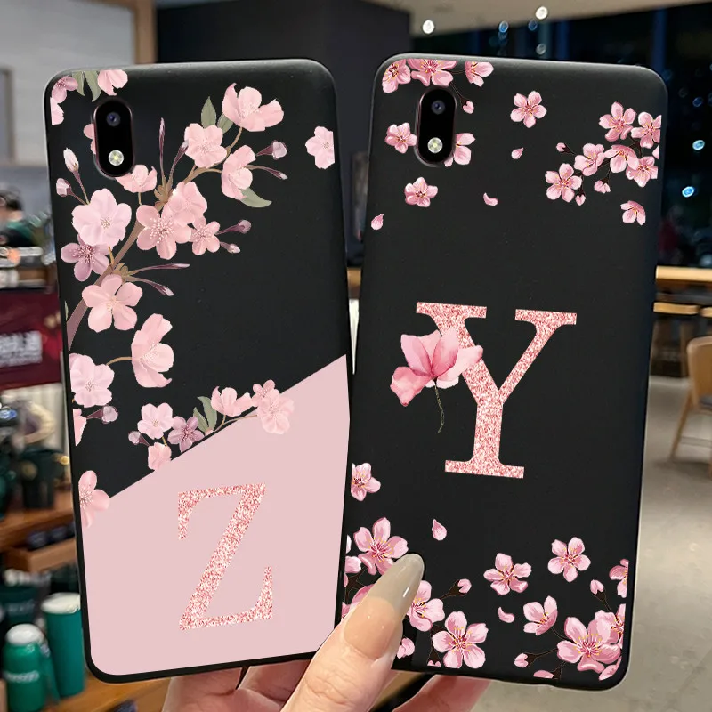 Funda negra para ZTE Blade A3 2020/Avid 579, Funda con estampado de flores y letras iniciales, carcasa protectora trasera de silicona suave
