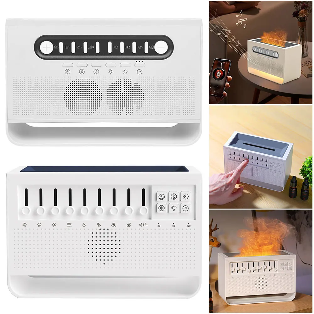 

White Noise Machine Flame Air Diffuser Humidifier with BT Speaker and Night Light Aroma Diffuser for Adults Sleeping Meditation