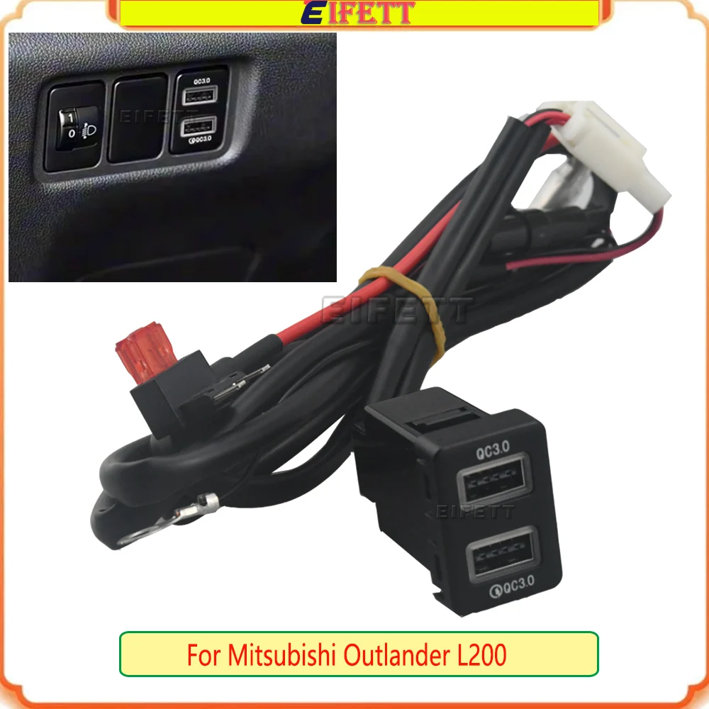 

New Top QUality Double QC3.0 Car Quick USB Charger For Mitsubishi Outlander L200 Phone Charging Adapter Outlet Butto