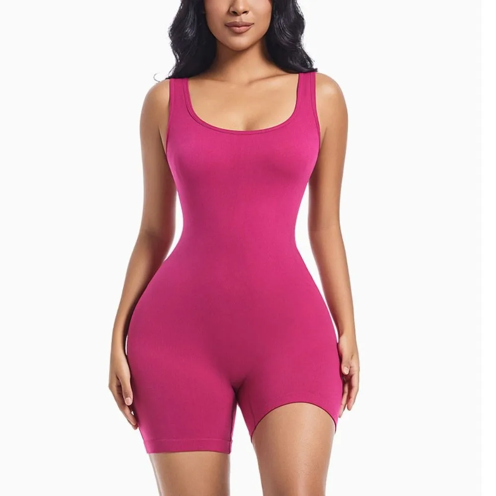 Oco para fora com decote em u fino ajuste shapewear barriga controle bunda levantamento biquíni bodysuits sem costura sem mangas mais magro corpo shapers ginásio