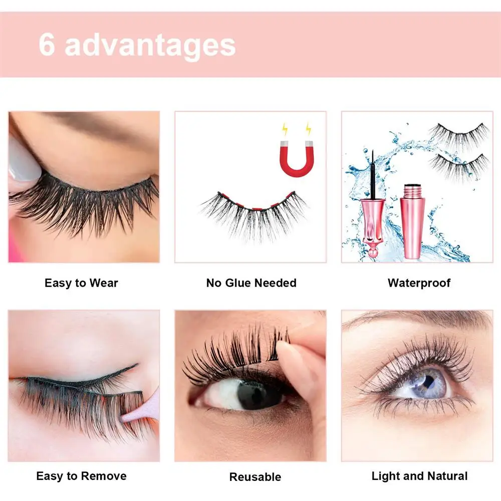 Magnetic Eyelashes and Eyeliner Kit Natural Look Full Eye Mink Lashes Extension Waterproof in Bulk Eyelash Tweezer Wholesale Set