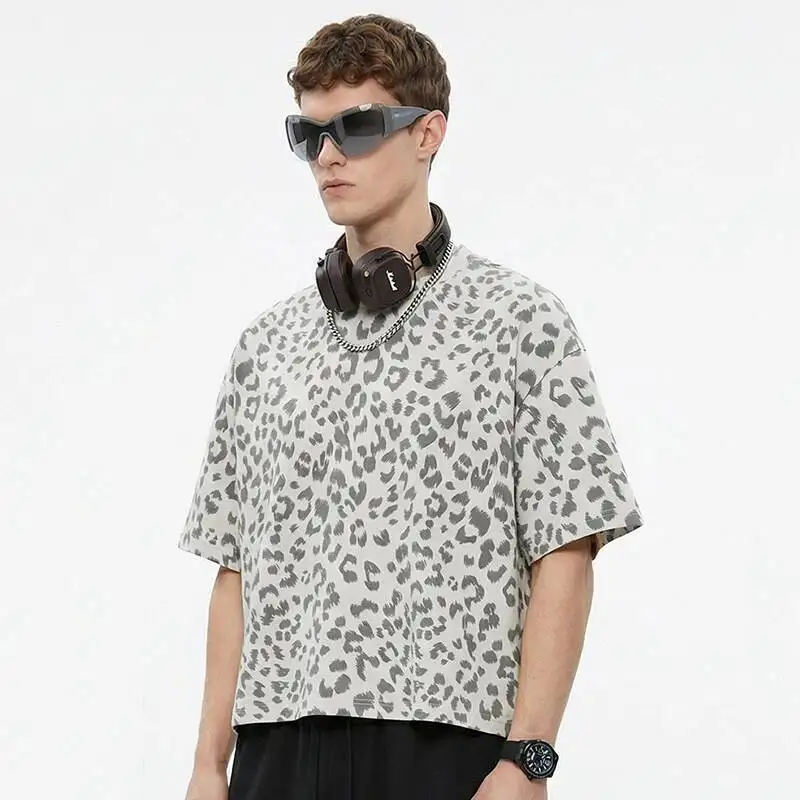 Leopard Print Men's T Shirt 240g Quick Dry Smart Cotton Heat Transfer Edgy Streetwear Casual Premium Graphic Tee 9XREZH