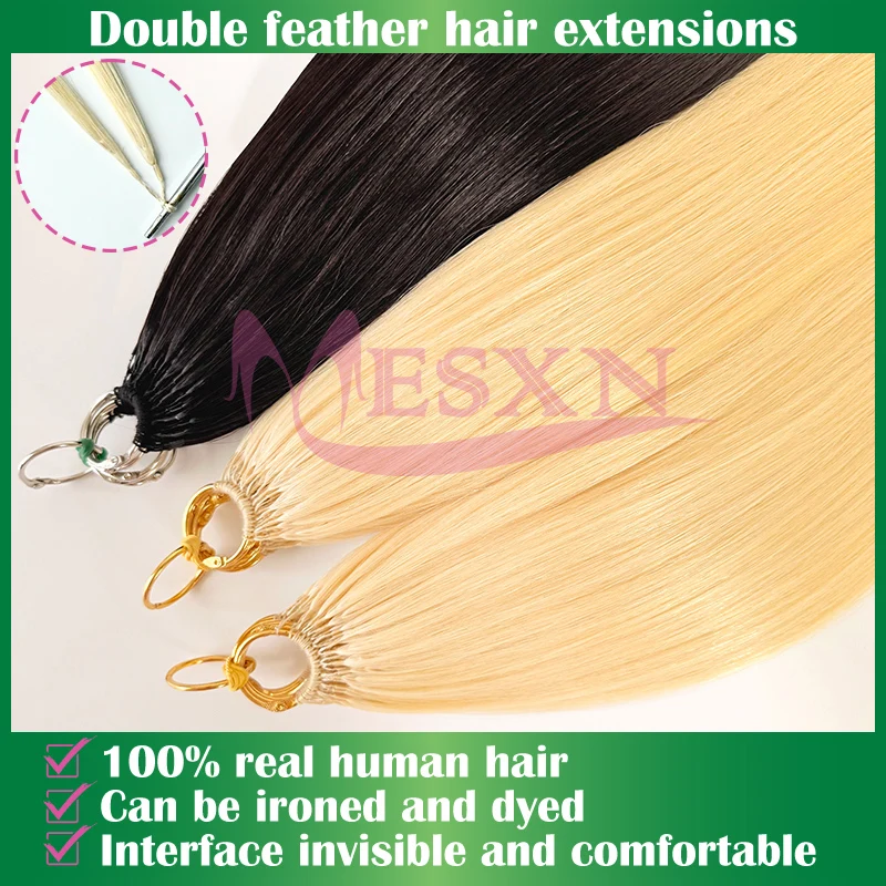 

MESXN двойная линия наращивания волос перо новые наращивание волос действительно человеческие микрокольца наращивание волос коричневый Bble коричневый блондин 613