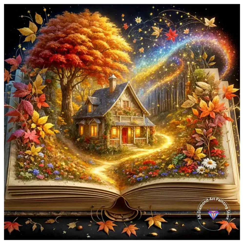 

House Tree Book AB Diamond Painting Kit Square Round Diamond 5D DIY Mosaic Handmade Art Adult Exquisite Gift Crafts Home Decor